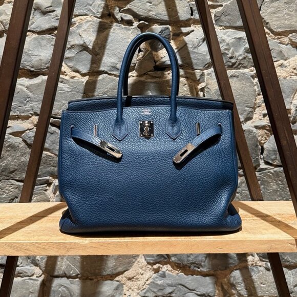 Hermès 2010 Bleu De Malte Clemence Leather Birkin 35 Bag - Picture 1 of 15